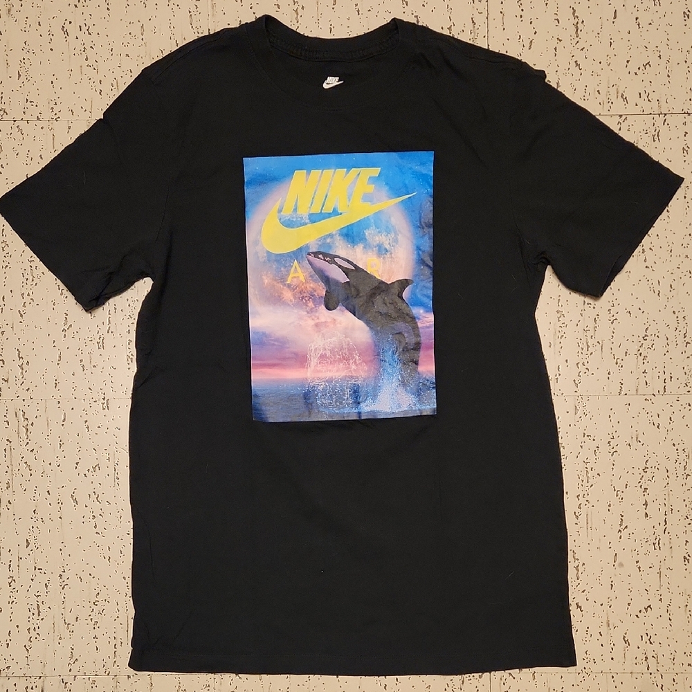 Nike Air Black Dolphin Splash Neon Spellout Logo Crewneck T-Shirt